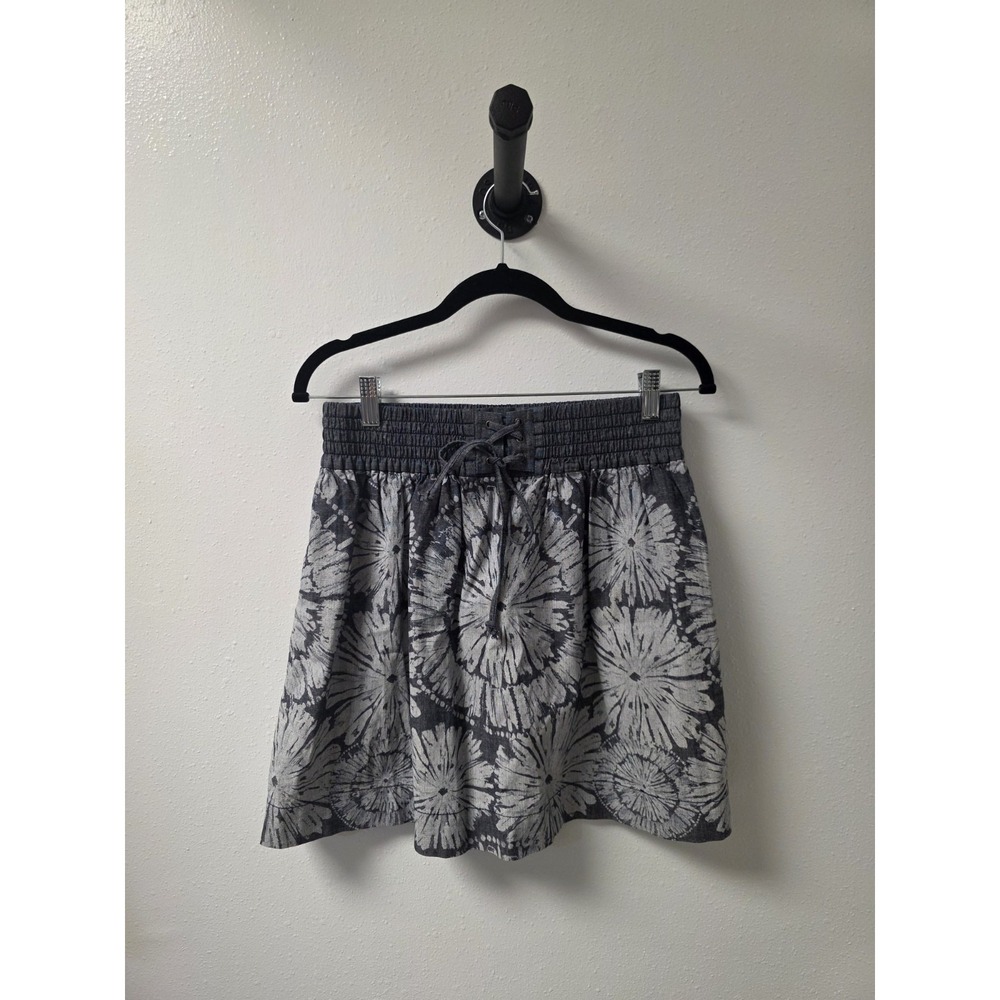 Fossil Women's Skirt XS Gray‎ Floral Print Linen Cotton Blend Pockets Drawstring